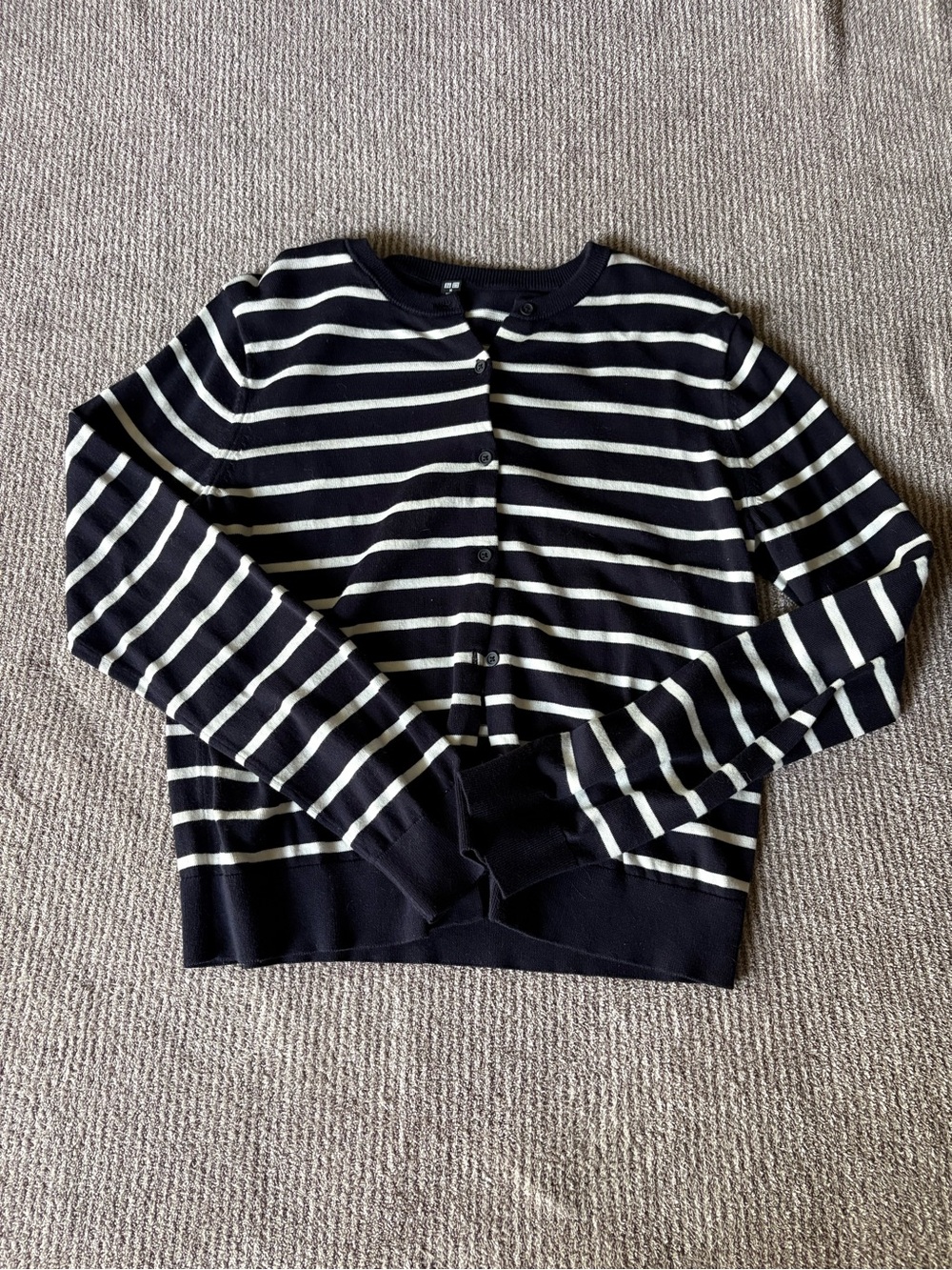 Uniqlo Navy and White Striped Button Cardigan